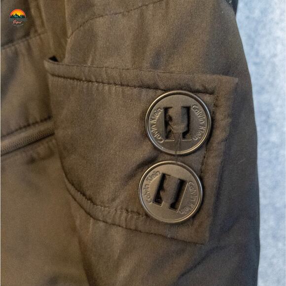 Calvin Klein Quilted Parka Jacket Black Puffer Faux Fur Trim Hooded Women's Sz L - Picture 12 of 16